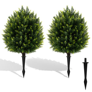 24 Inches Artificial Cypress Topiary Ball Tree Set with Ground Spike-Green