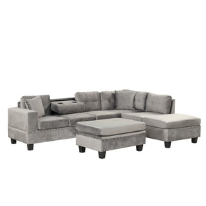 Modern Sectional Sofa With Storage Ottoman, L-Shape Couch With 2 Pillows And Cup Holder, Sectional Sofa With Reversible Chaise For Living Room by Couch.com