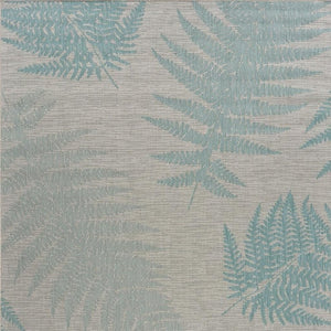 5' X 7' Beige And Teal Blue Fern Leave Indoor Outdoor Area Rug