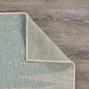 5' X 7' Beige And Teal Blue Fern Leave Indoor Outdoor Area Rug