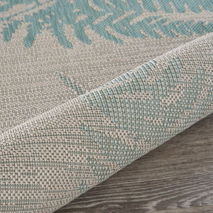 5' X 7' Beige And Teal Blue Fern Leave Indoor Outdoor Area Rug