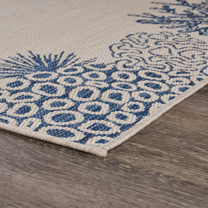 8' X 9' Beige And Blue Coral Indoor Outdoor Area Rug