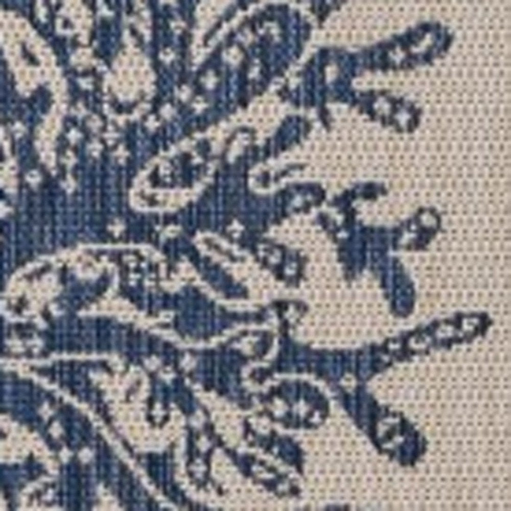 8' X 9' Beige And Blue Coral Indoor Outdoor Area Rug