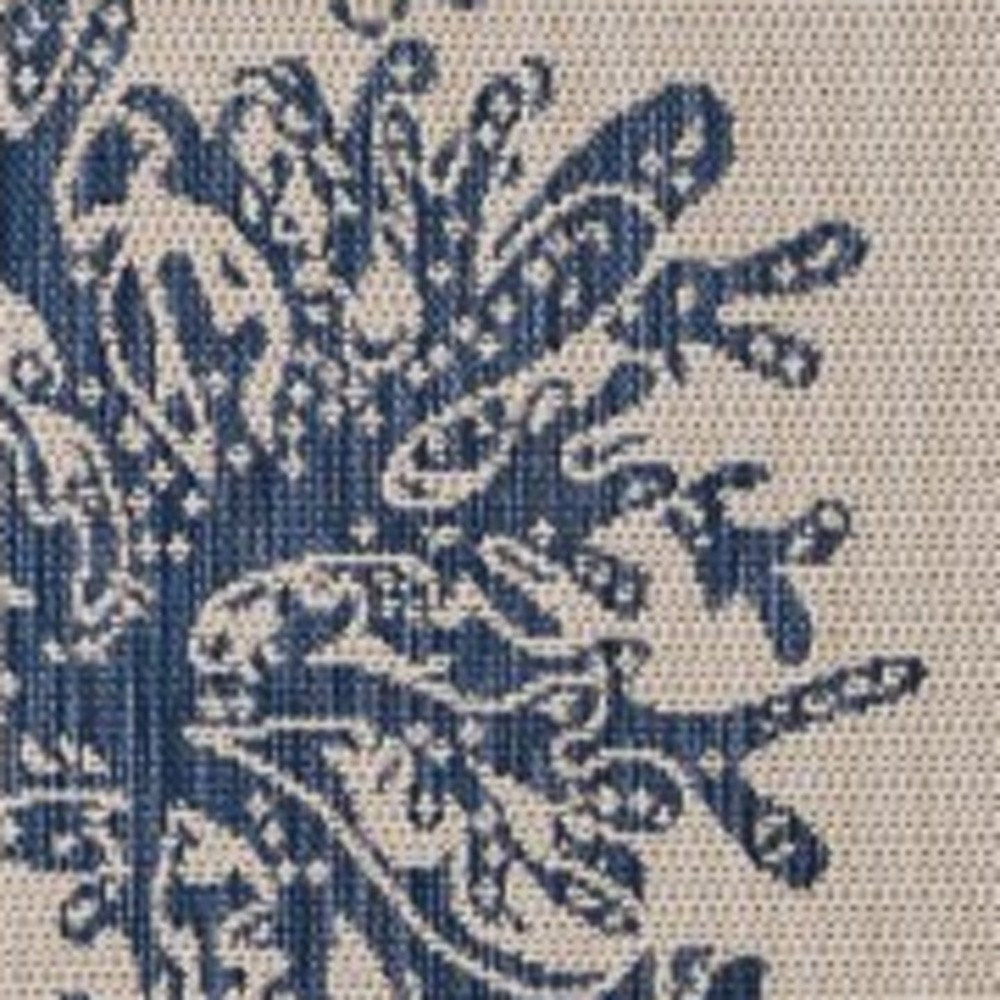 8' X 9' Beige And Blue Coral Indoor Outdoor Area Rug