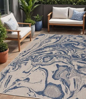 5' X 7' Blue And Gray Indoor Outdoor Area Rug