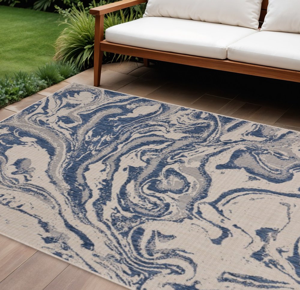 8' X 9' Blue And Gray Indoor Outdoor Area Rug