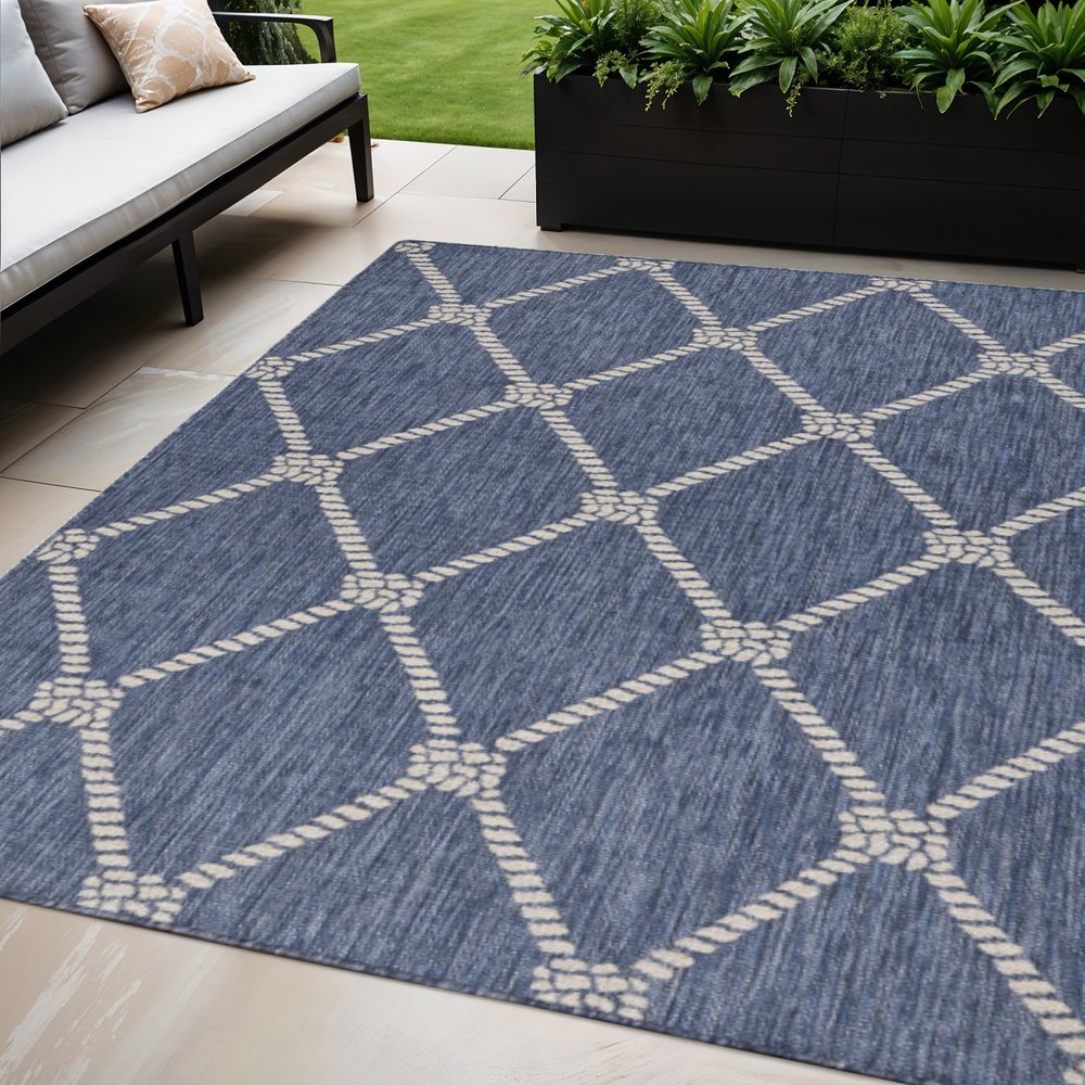 5' X 7' Blue And Gray Indoor Outdoor Area Rug