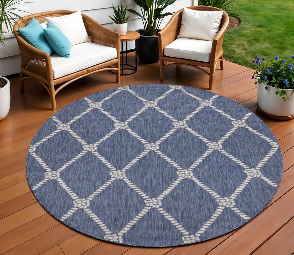 5' X 7' Blue And Gray Indoor Outdoor Area Rug