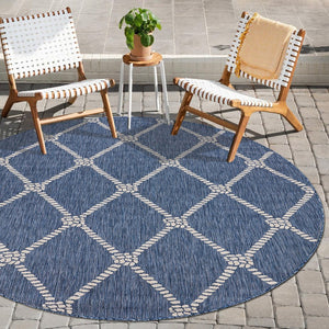 5' X 7' Blue And Gray Indoor Outdoor Area Rug