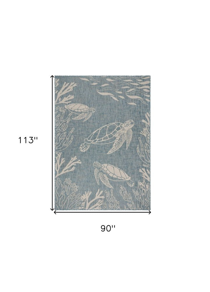 8' X 9' Blue And Gray Indoor Outdoor Area Rug