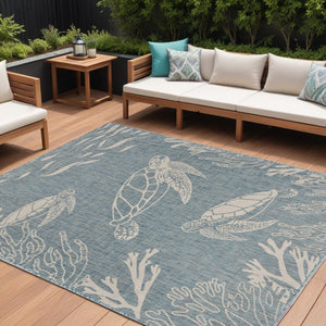 8' X 9' Blue And Gray Indoor Outdoor Area Rug