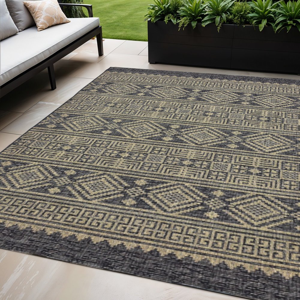 5' X 8' Brown And Black Indoor Outdoor Area Rug