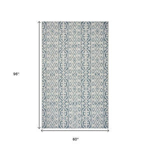 5' X 8' Blue And White Indoor Outdoor Area Rug