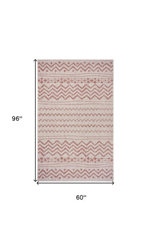 8' X 10' Beige And Red Chevron Indoor Outdoor Area Rug