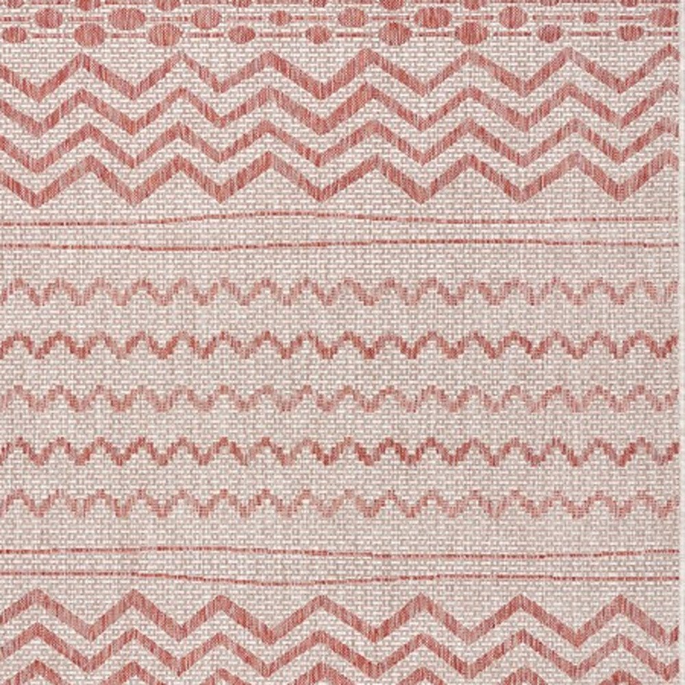 8' X 10' Beige And Red Chevron Indoor Outdoor Area Rug