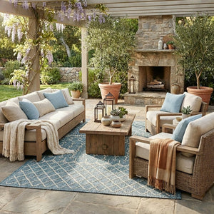 5' X 8' Blue And Gray Indoor Outdoor Area Rug