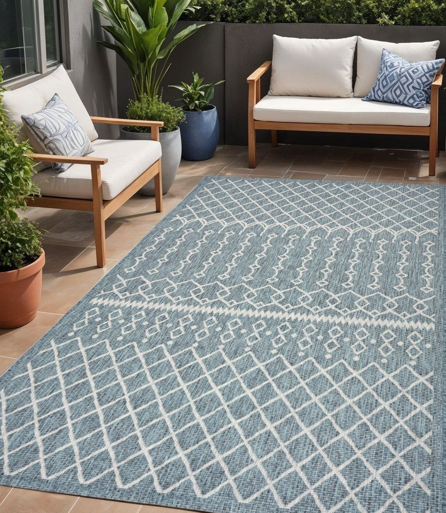 5' X 8' Blue And Gray Indoor Outdoor Area Rug