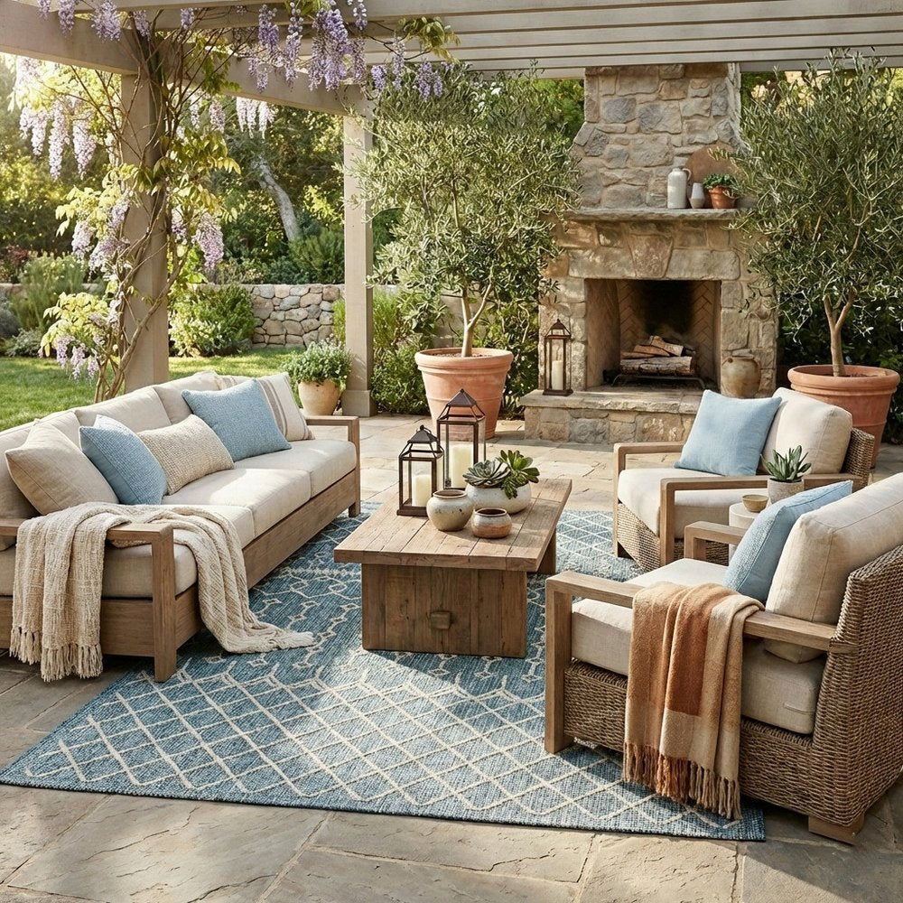 5' X 8' Blue And Gray Indoor Outdoor Area Rug