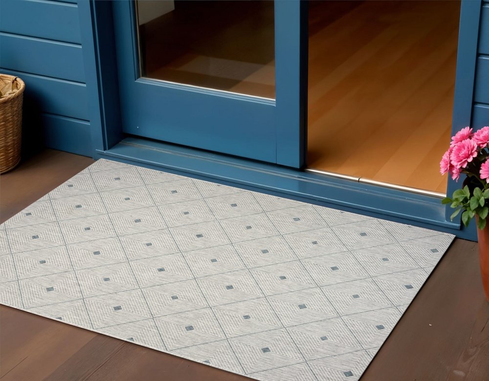 2' X 3' Blue And Gray Indoor Outdoor Area Rug