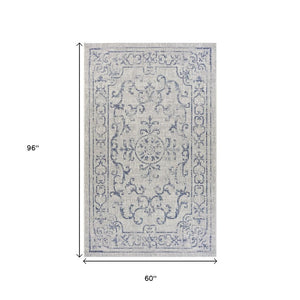 5' X 8' Blue And Gray Indoor Outdoor Area Rug