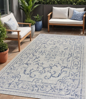 5' X 8' Blue And Gray Indoor Outdoor Area Rug