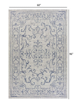 5' X 8' Blue And Gray Indoor Outdoor Area Rug