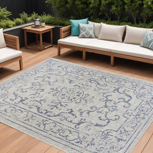5' X 8' Blue And Gray Indoor Outdoor Area Rug