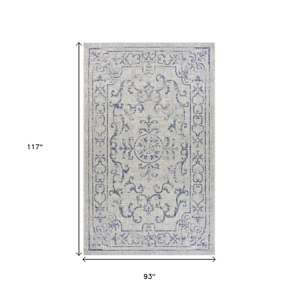 5' X 8' Blue And Gray Indoor Outdoor Area Rug