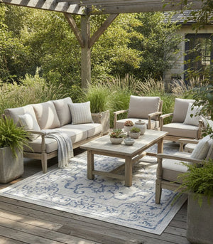 8' X 10' Blue And Gray Indoor Outdoor Area Rug