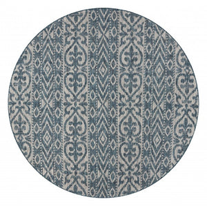 8' X 8' Blue And Gray Round Indoor Outdoor Area Rug