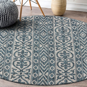 8' X 8' Blue And Gray Round Indoor Outdoor Area Rug