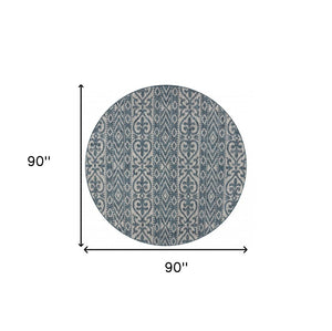 8' X 8' Blue And Gray Round Indoor Outdoor Area Rug
