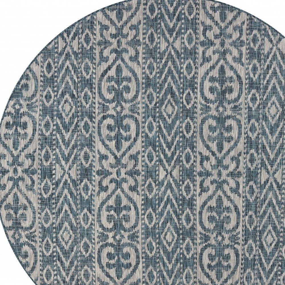 8' X 8' Blue And Gray Round Indoor Outdoor Area Rug