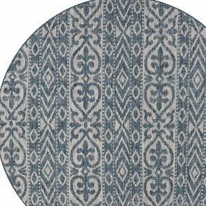 8' X 8' Blue And Gray Round Indoor Outdoor Area Rug
