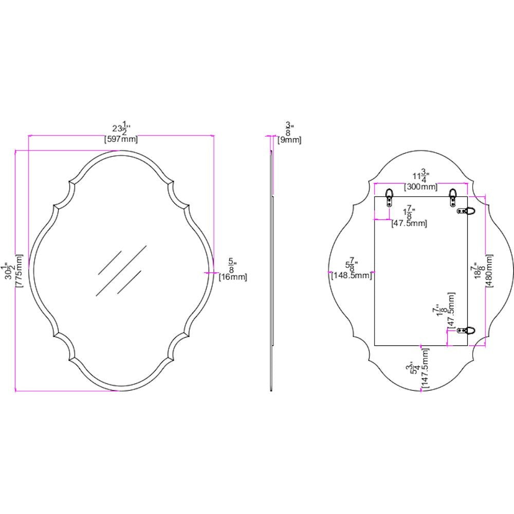 31" Silver Novelty Glass Framed Accent Mirror