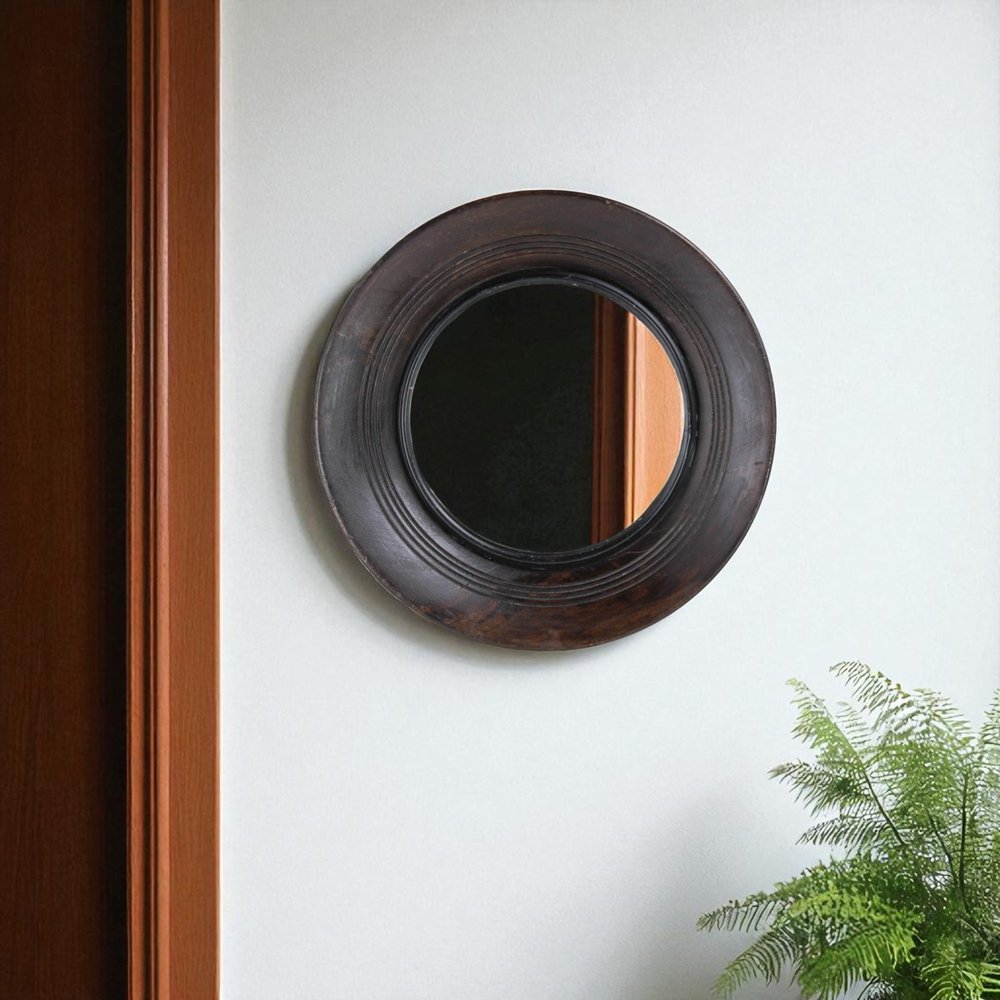 10" Espresso Wood Round Accent Mirror