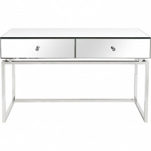 47" Silver Mirrored Glass Frame Console Table And Drawers