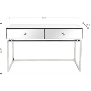 47" Silver Mirrored Glass Frame Console Table And Drawers