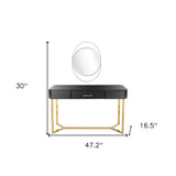 47" Black and Gold Mirrored Glass Frame Console Table And Drawers