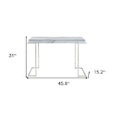 46" White and Silver Genuine Marble Sled Console Table