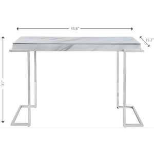 46" White and Silver Genuine Marble Sled Console Table