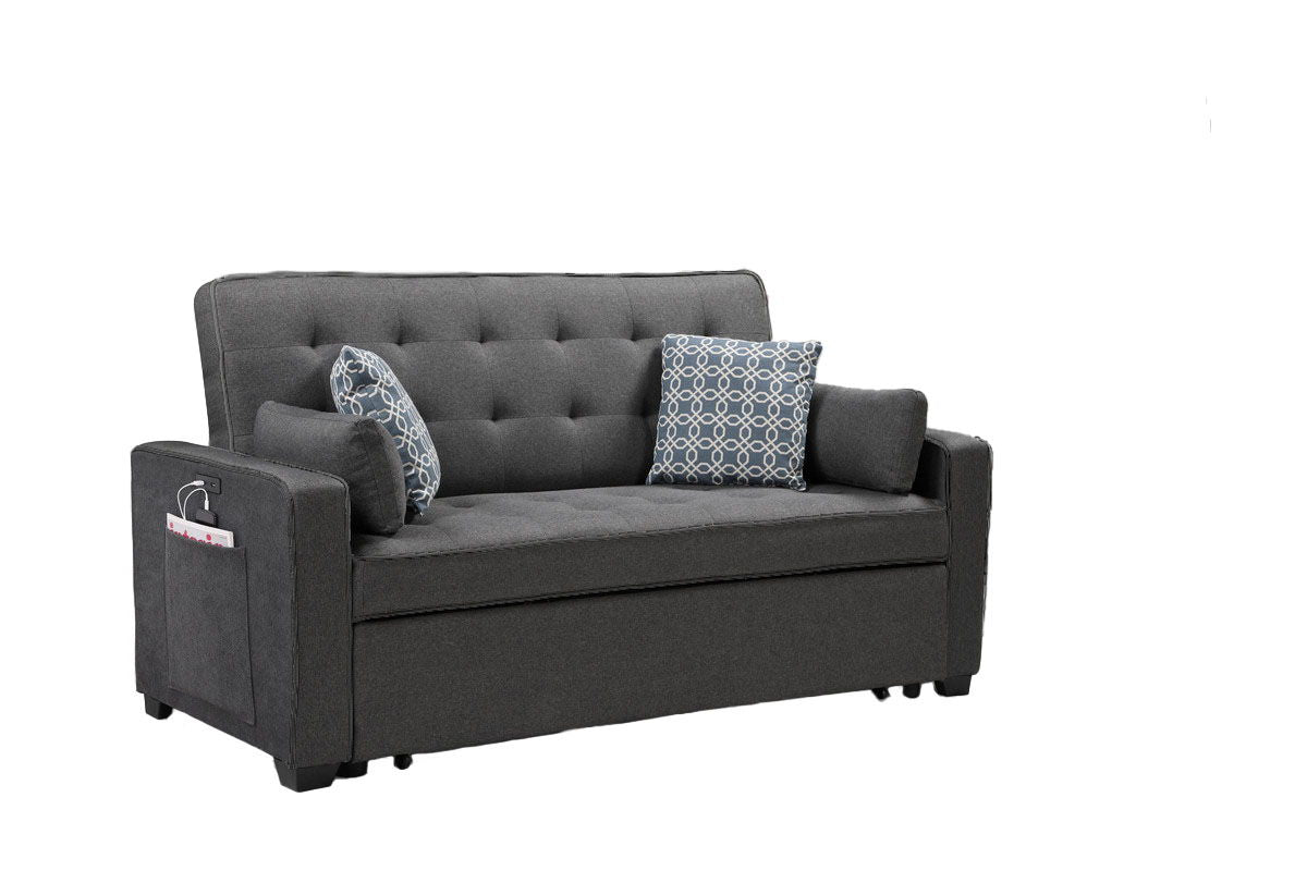 William - Modern Fabric Sleeper Sofa With 2 USB Charging Ports And 4 Accent Pillows - Gray by Couch.com