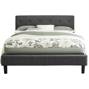 Gray Tufted Upholstered Queen Bed Frame