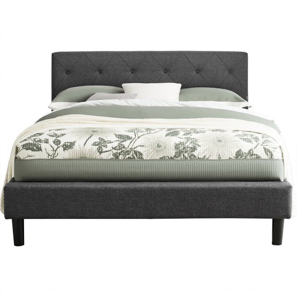 Gray Tufted Upholstered Queen Bed Frame