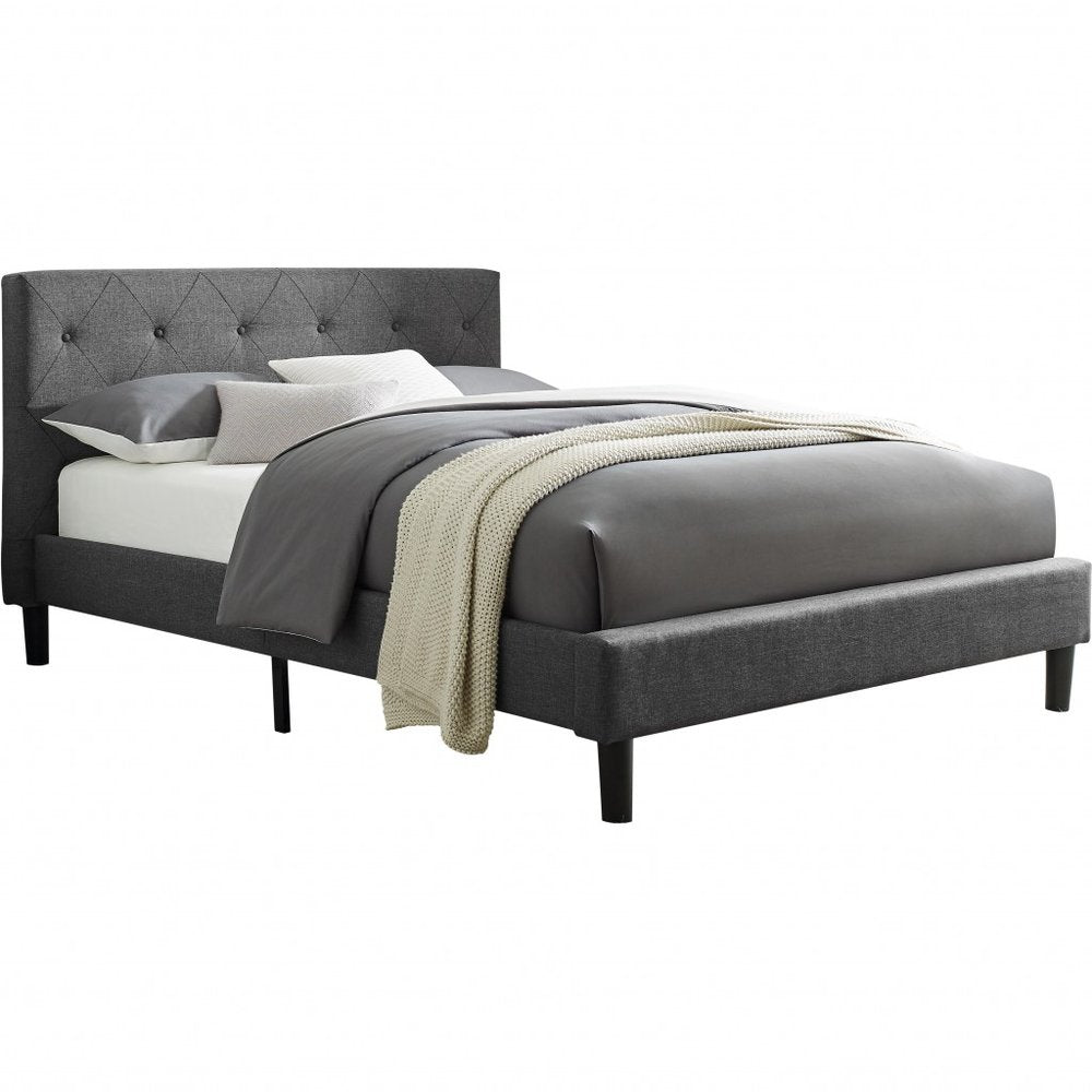 Gray Tufted Upholstered Queen Bed Frame
