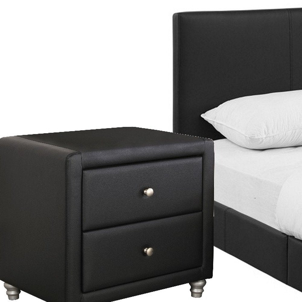 Beige Wood And Faux Leather Full Bed Frame