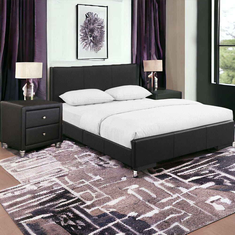 Beige Wood And Faux Leather Full Bed Frame