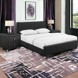 Beige Wood And Faux Leather Full Bed Frame
