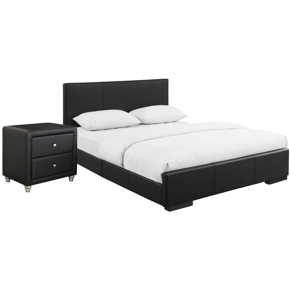 Beige Wood And Faux Leather Full Bed Frame