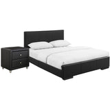 Beige Wood And Faux Leather Full Bed Frame